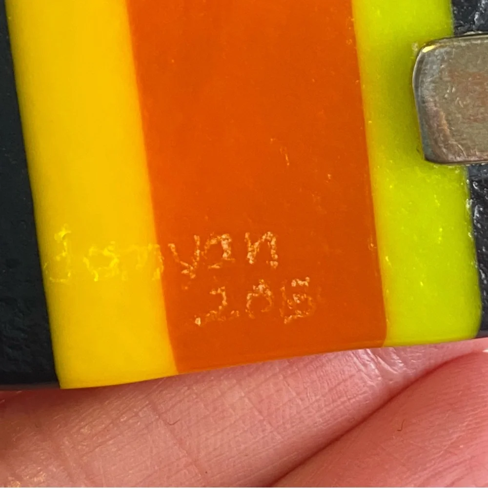Damyan‎ Art Glass Pendant 2013 Modernist Color Block Yellow Orange Black Stripe